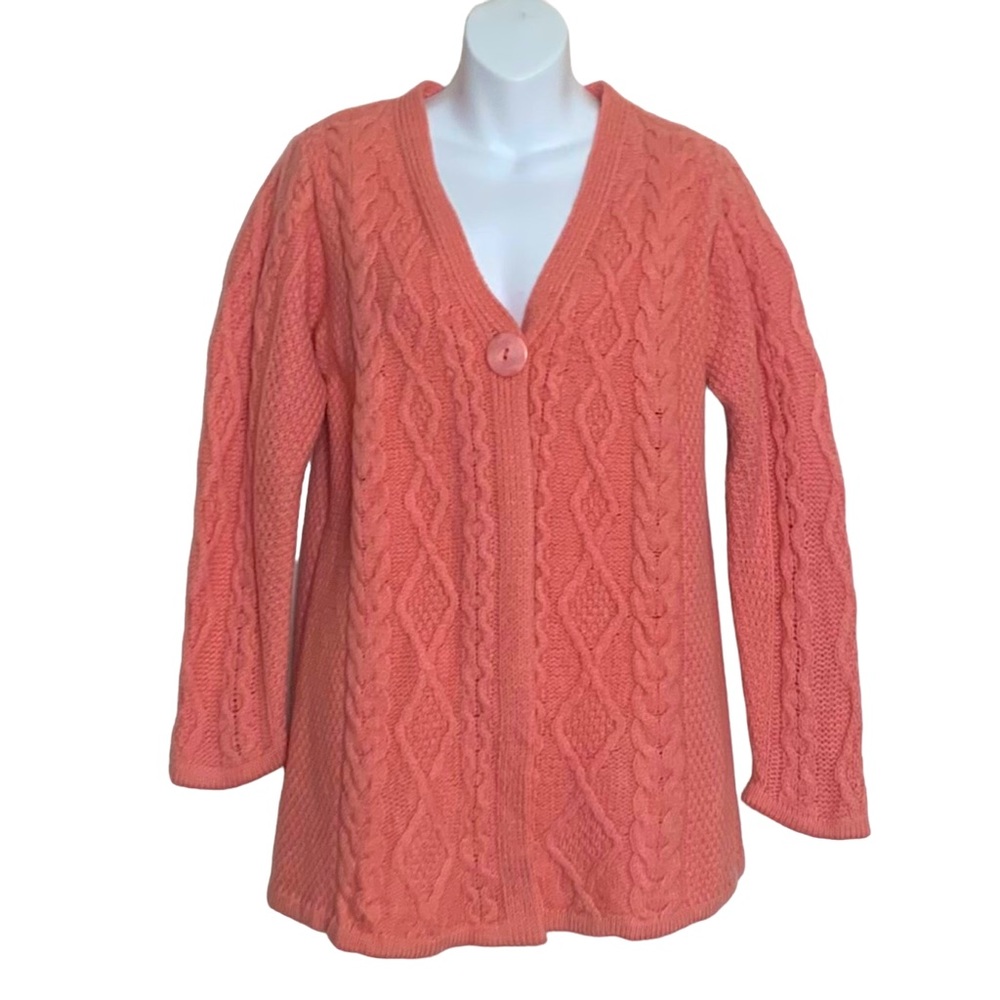 Aran Crafts Merino Wool Cable Knit Cardigan Sweater Size Large